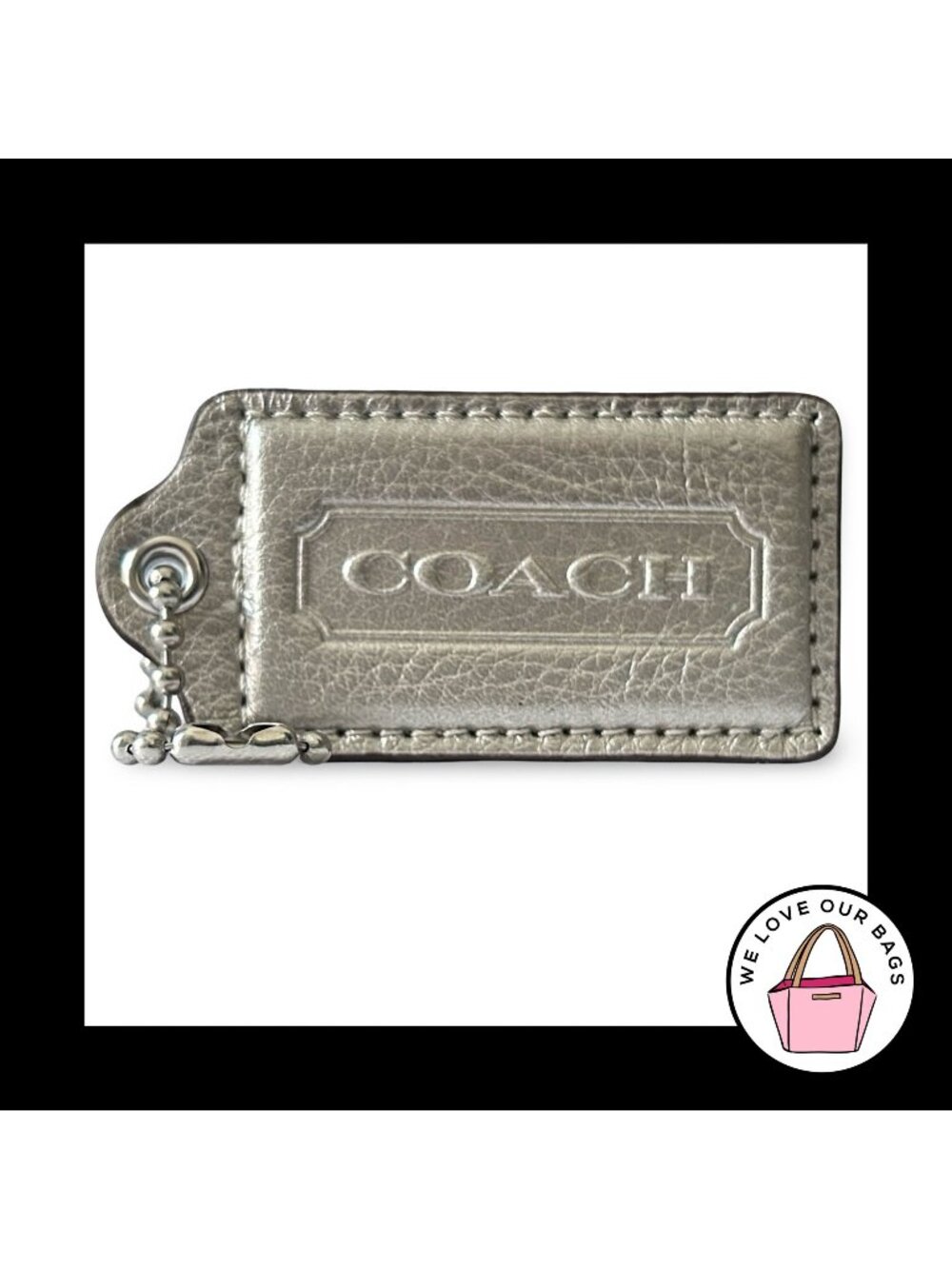 XL Huge COACH HANG TAG 3" Champagne Gold Pebbled Leather Bag Charm Keychain Fob